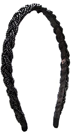 Alpenflüstern Trachten-Haarreif Perlen Flechtoptik - Damen Haarschmuck geflochten, Haarband rutschfest fürs Dirndl (schwarz) ADV138