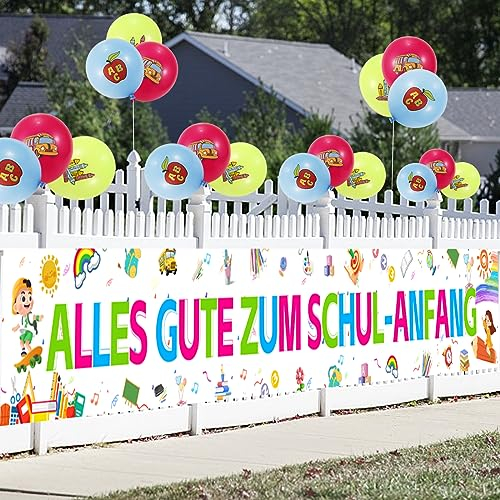Einschulung Banner Deko, Alles Gute Zum Schulanfang Banner, Banner Einschulung mit Luftballons, Schulkind Banner Deko für Mauer Garten Photo Hintergrund, 1. Schultag Schulanfang Deko Banner 276 * 36cm