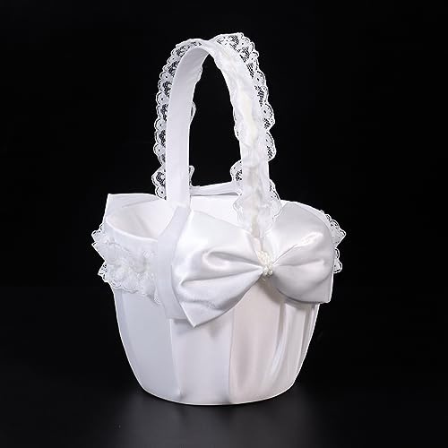 Weiß Blumenkorb Blumenmädchen Streukorb，Streukörbchen Hochzeit mit Schleife， Körbchen Blumenkinder Klumenmädchen Korb für Hochzeit