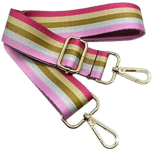 Verstellbarer Schultergurt Tasche Pink Streifen, Taschengurte zum Wechseln, Taschengurt Breit mit Karabiner Gold, 80-130 cm Tragegurt Tasche für Damen Schultertaschen, Moderne Handtasche, 3.8cm, 610