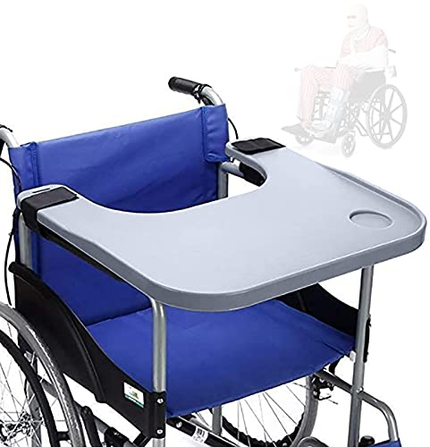 Kaichenyt Rollstuhl-Tablett mit Getränkehalter für Zuhause, Essen Rollstuhl Schoß Tablett Tisch Rollstuhl Zubehör für Behinderte Lesen Schreiben und Essen etc