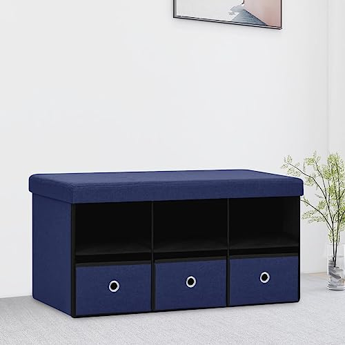 ZQQLVOO Bettbank Hocker mit Stauraum Flur Möbel Faltbare Sitzbank mit Stauraum Blau 76x38x38 cm Leinenoptik