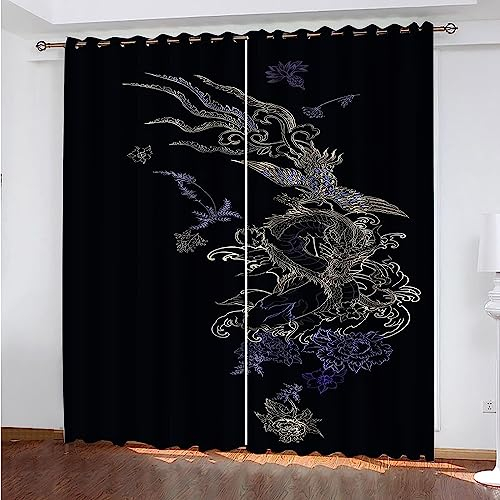 Vorhang Blickdicht - 3D Druck Chinesischer Drache Schwarz Und Weiß - Ösenvorhänge - Wärmeisolierte Geräuschreduzierung, 140 X 160 cm X2 Paneele/Set - Geeignet Für Schlafzimmer Wohnzimmer - V-3I6K/H7T