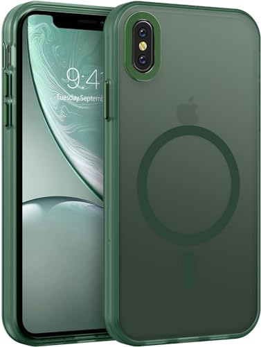 AoozeFon Magnetisch Hülle für iPhone X XS Handyhülle kompatibel mit Magsafe, Transluzente Matte Schutzhülle für iPhone XS Case Anti Fingerabdruck Kratzfeste PC Rückseite + TPU Bumper, Grün