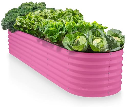 9-in-1 Hochbeet aus verzinktem Stahl // 2 × 2 × 1,15 m modularer Übertopf für Gartenarbeit, Gemüse, Blumen // 45,7 cm hohe Metall-Hochbeete für den Außenbereich (Rosa) // werkzeuglose Montage