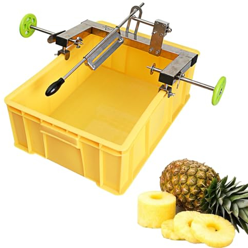 Machine à éplucher les fruits et ananas, coupe-ananas avec 5 lames, 3 clips et panier de rangement, réglage à double levier, lame tranchante, pour anneaux de fruits de cuisine, restaurant, supermarché