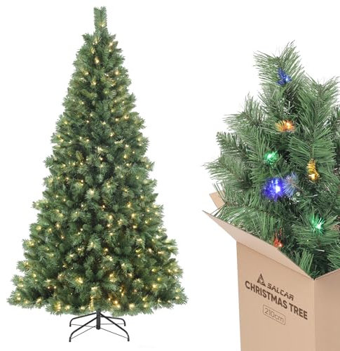 SALCAR Pre Lit Artificial Christmas Tree 7ft, 210cm Spruce Pine Xmas Tree with 380 Warm White & Multicolor LED Lights, Quick Setup for Effortless Christmas Decorations