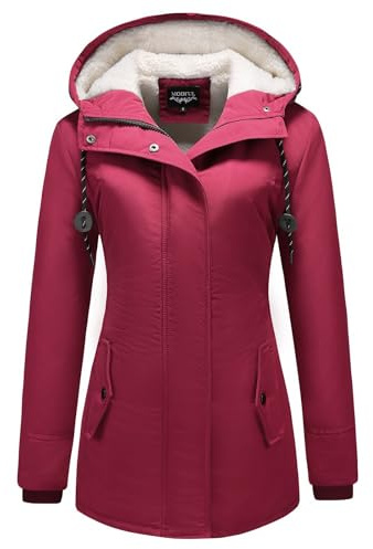MODFUL Women's Sherpa Lined Parka Jacket Warm Winter Coat Hooded Thick Outerwear (Red, M)