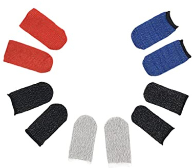 WOONEKY Dünne Fingerlinge für Gaming Rutschfest und Schweißabweisend 10 Stück Leichter Touchscreen Fingerschutz aus Nylon und Silberstoff Zufällige Farbe für Handyspiele