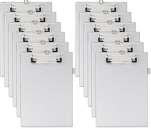 Srvnpioy Lot de 12 Porte-bloc DIN A5, Tableau d'écriture A5, avec Boucle pour Stylo et Boucle de Suspension Rétractable (Gris)