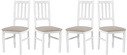 LeafDesign Küchenstühle 4er Set - Stuhl Buche Massiv - Esszimmerstuhl 120 kg - Stühle Esszimmer 4er Set - Holzstuhl - Esstischstühle - Esszimmerstühle Holz - Weiss - Neve 13