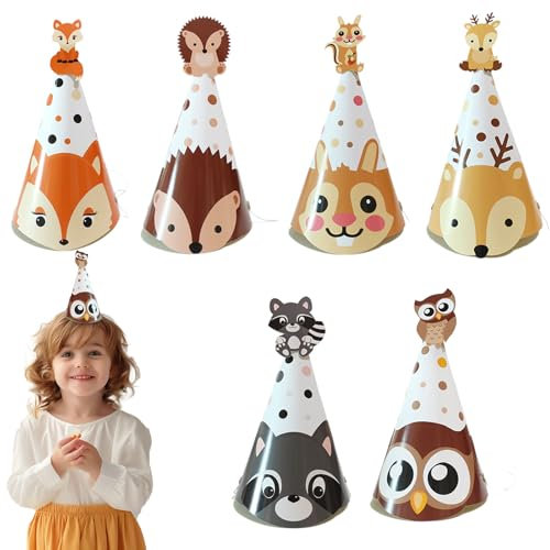 Falafoty 24PCS Tier Party Hüte Geburtstag Set, Tier Papier Krone Hut Party Kegel Hüte für Kindergeburtstag Tierkostüm, Partyhüte Fotorequisiten Zubehör Für Familienfeiern Für Kinder und Erwachsene (B)
