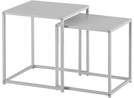 FineBuy Wohnzimmertisch 2er Set Metall Beistelltisch Eckig Weiß, Design Beistelltisch Industrial, Sofatisch Couchtisch Quadratisch, Tischset 2-teilig Satztisch Stahl