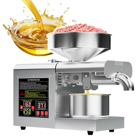 json2xml Pressa per Olio Automatica - 5-8 kg/h, Estrazione Olio Girasole/Oliva da 1100 W con tramoggia da 6 Litri, frantoio a Caldo/Freddo in Acciaio Inossidabile con Temperatura regolata a 104-500 ℉