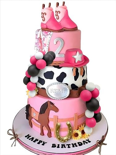 JeVenis Cowboy-Cowgirl-Kuchenaufsatz, Cowboy-Western-Kuchendekoration, Cowgirl-Hut, Geburtstagstortenaufsatz, Cowgirl-Stiefel, Kuhkugeln, Tortenaufsatz