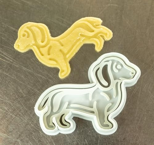 Dackel Keks-Ausstecher mit Stempel – Zweiteilig für variable Teighöhen – Plätzchen-Form für Hunde-Kekse Butter-Kekse – Hundekeksform