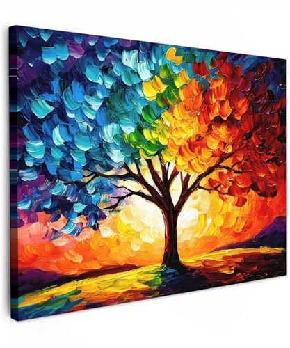 MuchoWow© Impression sur Toile Photo Peinture 80x60 cm Tableau Decoration Murale Chambre Salon Maison Deco Cuisine Arbre - Art - Nature - Coucher de soleil