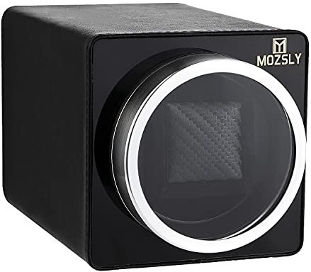 MOZSLY Caricatore singolo per orologi automatici con motore silenzioso e 12 direzioni di rotazione in pelle, Nero , Moderno