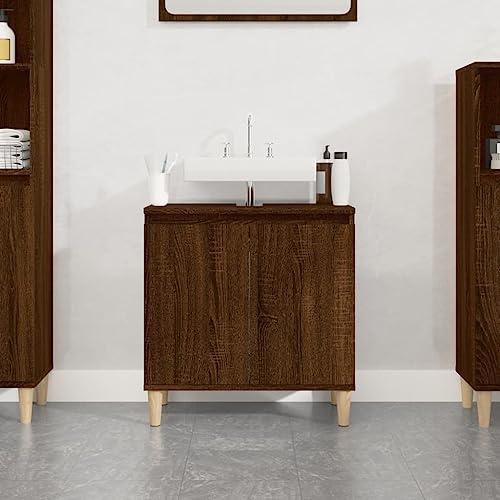 Myheimly Waschbeckenunterschrank,Badschrank mit Stauraum,Waschtisch Unterschrank mit Holzbeinen,Schrank Badunterschrank Badmöbel,Holzwerkstoff WaschbeckenunterschrankBraune Eiche