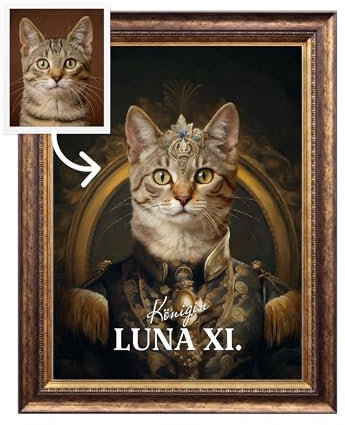 WAUZY Katze als Königin Poster (Royal Renaissance Stil) | Personalisiertes Portrait mit Katze - Lustige Geschenkidee für Katzenbesitzer - Katze als Gemälde Bild