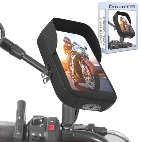 Didarenba Porta cellulare scooter moto impermeabile specchietto retrovisore custodia compatibile con smartphone fino a 7,5 nero grigio