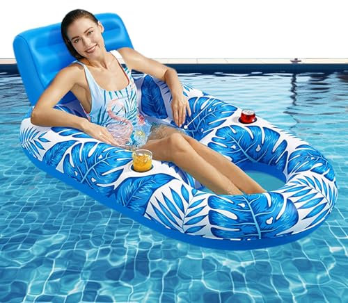 JIEBWCHA Chaise longue gonflable pour piscine - 160 x 120 x 70 cm - Hamac gonflable - Grande chaise longue flottante - Tapis flottant pour lac, plage, piscine