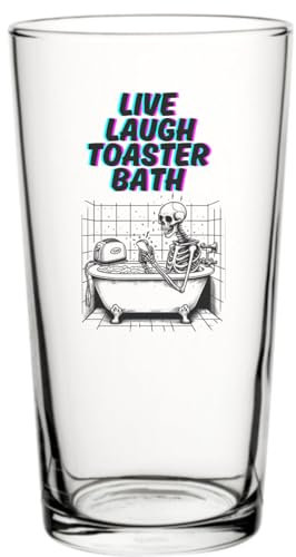 First Glass Designs Live Laugh Toaster Bath Pint Glass, 1 Pint Capacity, Clear Glass, Novelty Birthday Gift for Him for Her