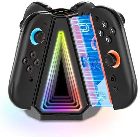 ZRZLMVP Switch-Controller-Ladestation für 2025 Switch 2 Joy-Con | 4-in-1 Controller Halterung mit 10 RGB Licht, 2,5 Std Schnellladestation, Joy Con Ladestation Zubehör mit Typ-C Kabel,Schwarz