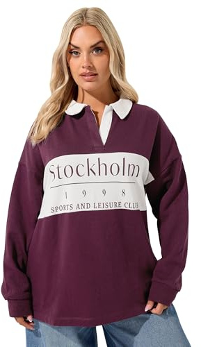 Yours Curve Red 'Stockholm' Rugby Top - Women's - Plus Size Curve