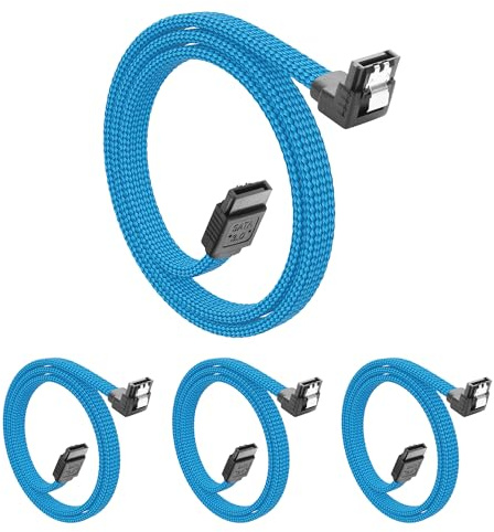 YACSEJAO 4 Pack SATA III Cable 19.7 Inch 6Gbps SATA 3.0 90 Degree Right Angle with Locking Latch for HDD,SSD,CD Driver,CD Writer (Blue)