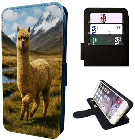 Alpaca Wallet Phone Case – Fluffy Animal Faux Leather Flip Cover with Card Slots – Compatible with iPhone SE, 7, 8, X, XR, 11, 12, 13, 14, 15, 16 & 16E (Plus, Mini, Pro, Max Models) llama Animal