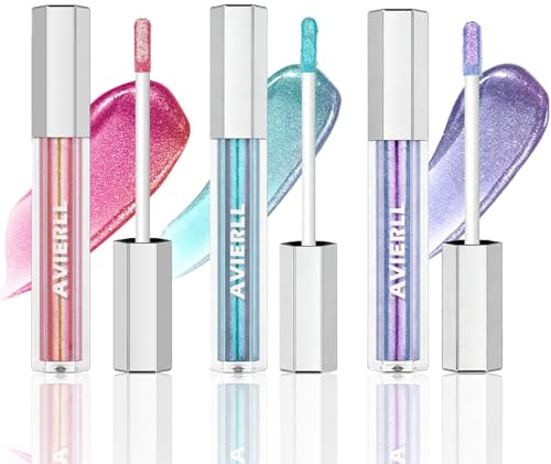 YUPZAR 3 Stück Glitzer Lippenstift, Sofortiges Ergebnis,Holographisch Glitzernd,Ohne Parabene, Nanopartikel Frei,Feuchtigkeitsspendend, Geschenk für Damen