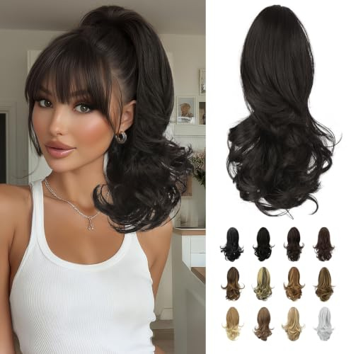 Sofeiyan Clip in Ponytail,13 Inch Claw Clip Ponytail Hair Extensions | Wavy Layered Fake Pony Tails,Synthetic Pony Tail Hairpiece for Women for Daily Party,4/4A#