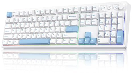 MechLands Vibe108 100% Mechanik-Tastatur mit Drehregler & Multimediataste | Drahtlose Gaming-Tastatur mit 10000-mAh-Akku, RGB-Beleuchtung, 104 Hot-Swap-Tasten, eigener Treiber (Vela Silent Schalter)