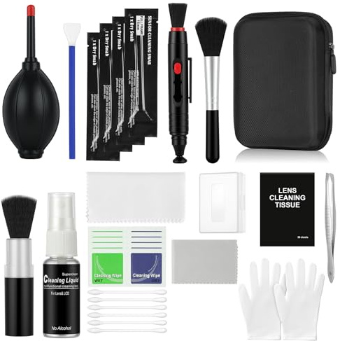 AXFEE 30 en 1 Kit de Limpieza Profesional de Cámaras | Kit de Limpieza Cámara DSLR Réflex Digital,Equipado con Soplador de Polvo,Cepillo de Limpiezas,Paños de Microfibra