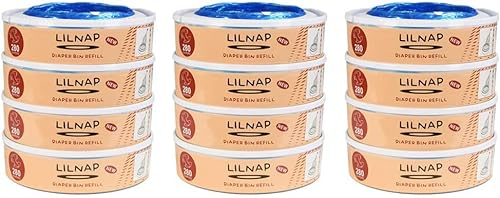 LILNAP - 12 Nachfüllkassetten kompatibel mit Angelcare Windeleimer & Litter Locker II (RUNDE KASSETTEN) - Neues Design