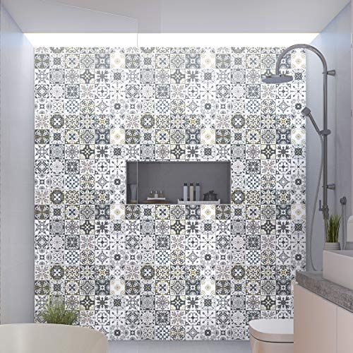 Stickers adhésifs carrelages | Sticker Autocollant Carreaux de Ciment - Mosaïque carrelage Mural Salle de Bain et Cuisine | Carreaux de Ciment adhésif Mural - azulejos 10 x 10 cm - 30 pièces