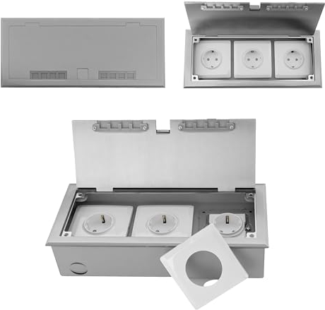 Einbausteckdosen Oberfläche Edelstahl V4A massiv in 3 Ausführungen 1-3 fach Ausführung auswählbar (3-Fach)