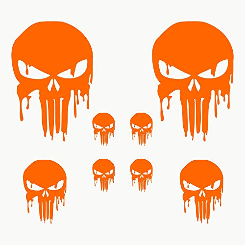 AUTODOMY Schädel Skull Geschmolzen Aufkleber Paket 8 Stück | Punisher Aufkleber für Auto oder Motorrad (Orange)