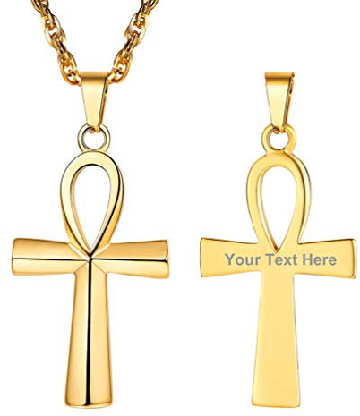 PROSTEEL Herren personalisiert Kette 18k vergoldet Lebensschleife Ankh Kreuz Anhänger Halsktette Männer Jungen ägyptische Henkelkreuz religiöser ModeSchmuck Accessoire für Weihnachten Geburtstag