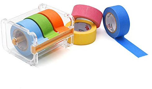 HERNGEE Masking Tape Set with Dispenser - 6 Rolls of 1inchx16.4yd Colorful Rainbow Art Tape for Decorating, Crafting, and Easy Masking