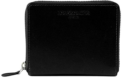 HOLZRICHTER Berlin – Kleine Damen Geldbörse aus Leder (No 8-1), Vintage, 10,5x13x3 cm, Kompaktes Portemonnaie mit 8 Kartenfächern und Münzfach, Handlicher Geldbeutel in Schwarz