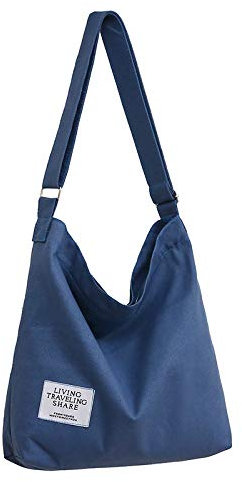 Covelin Damen Retro, Größe L, Canvas Schultertasche Hobo Crossbody Handtasche Casual Tote, Grau Blau