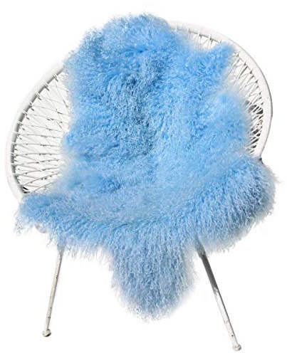 Hollert Lammfell Tibet Himmelblau Sheepskin Monglolisches Schaffell gelockt sehr weich Echtfell Dekoration Läufer Teppich Größe 90-100