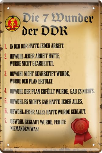 schilderkreis24 - Blechschilder Lustiger Spruch: Die 7 Wunder der DDR Deko Vintage Deutsch Flagge Wappen Metallschild Schild Witzige Geschenkidee 20x30cm