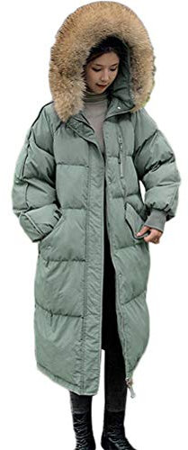 ORANDESIGNE Damen Warm Winterjacke Parka Jacke Mantel Lange Mit Fellkapuze Steppjacke Wintermantel Lässig Dicker Daunenjacke Daunenmantel Mit Gürtel Z1 Grün 40