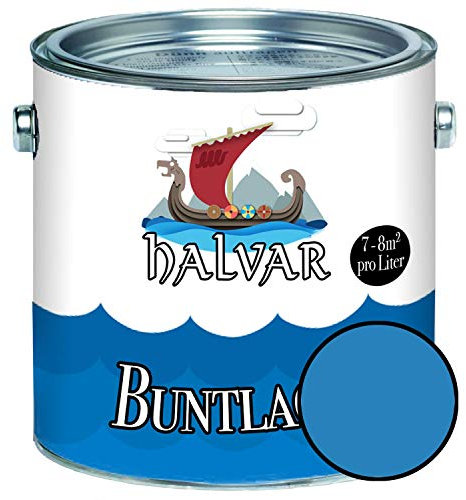 Halvar Buntlack für Holz & Metall GLÄNZEND Blau RAL 5000-5024 Holzfarbe Holzlack Innen & Außen robuster Kunstharzlack Wetterbeständig & perfekter Langzeitschutz (5 L, RAL 5012 Lichtblau)