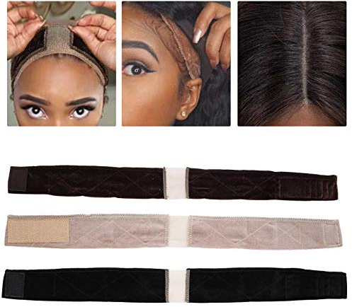 3 Stück Perückengriffband, Spitzenabgrenzungs-Stirnband für Perücke, Befestigungs-Spitzen-Stirnband Elastische Samtperückenbänder, verstellbares elastisches Spitzenperücken-Stirnband