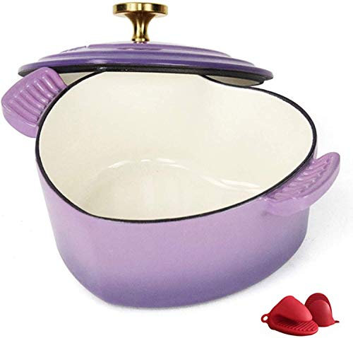 WRMIGN Faitout en forme de cœur en fonte émaillée avec couvercle pour la cuisine, la pâtisserie et le badigeonnage (couleur : violet)