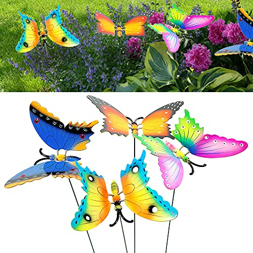 Cepewa Gartenstecker Schmetterling 4er Set │ Höhe 60 cm bunt │Dekostecker mit bewegliche Flügeln Gartendekoration
